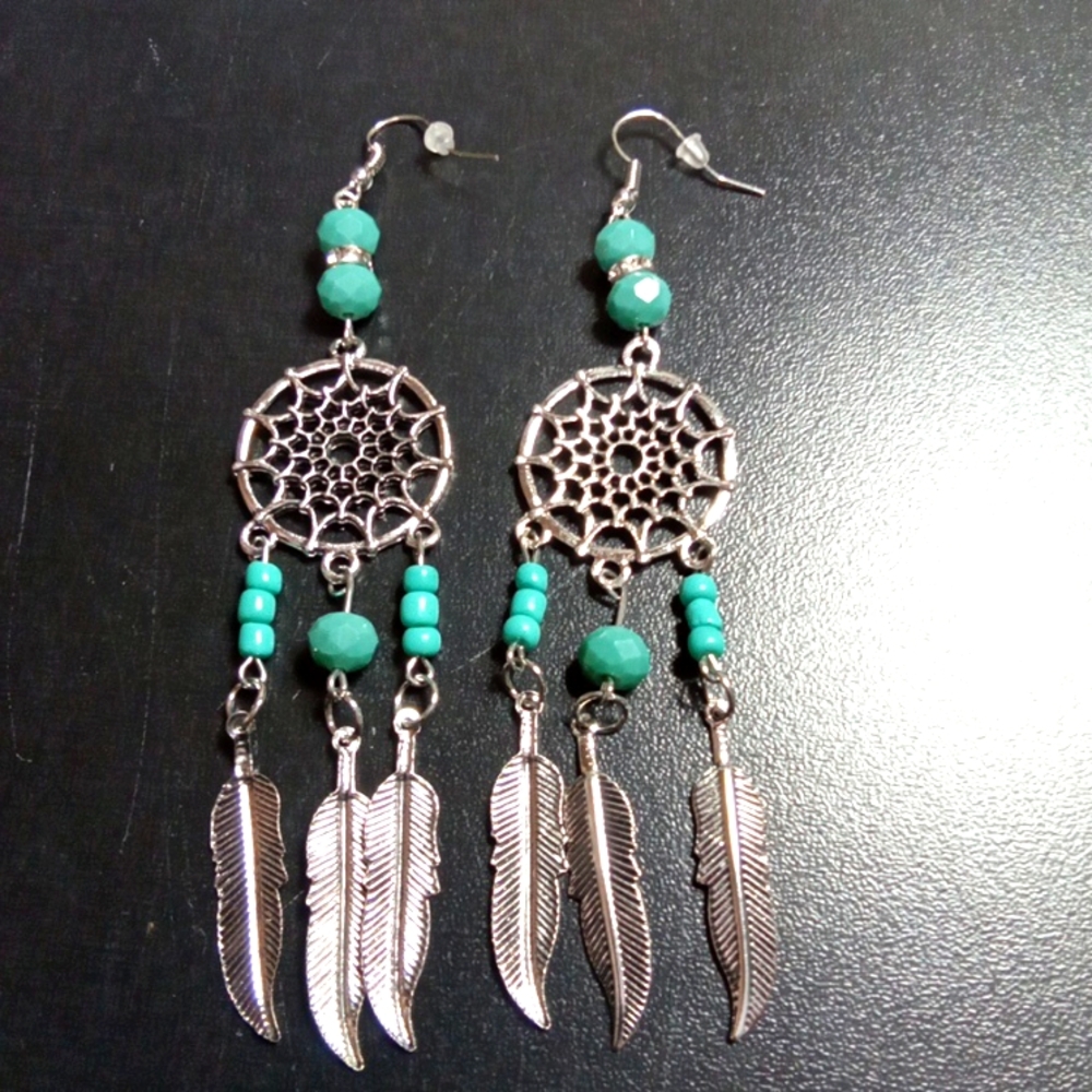 Turquoise Feather Dreamcatcher Dangle Earrings ✨